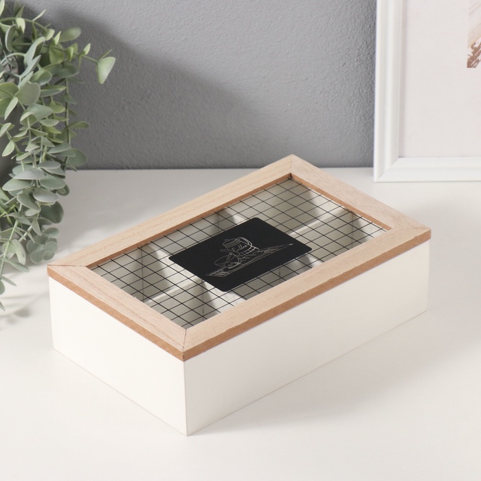 Шкатулка для украшений 6 делений «Чайничек с кофе», дерево, 23.8×15×7 см