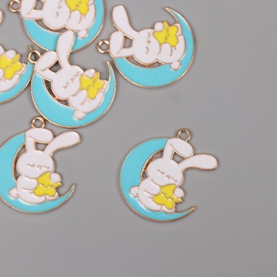 Декор для творчества металл, эмаль «Зайчик на голубом месяце», 2.9×2.5 см