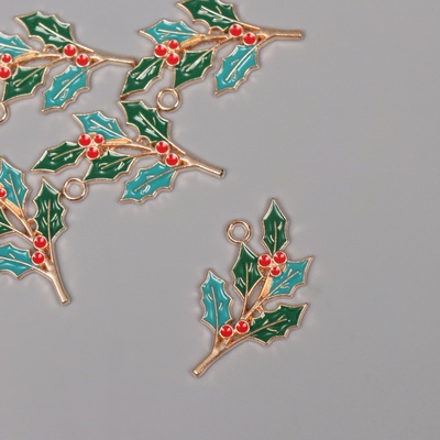 Декор для творчества металл, эмаль «Ветка рябины», 3.3×1.9 см