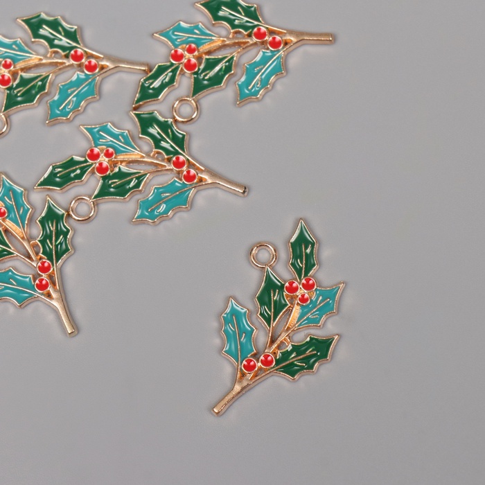 Декор для творчества металл, эмаль «Ветка рябины», 3.3×1.9 см - Фото 1