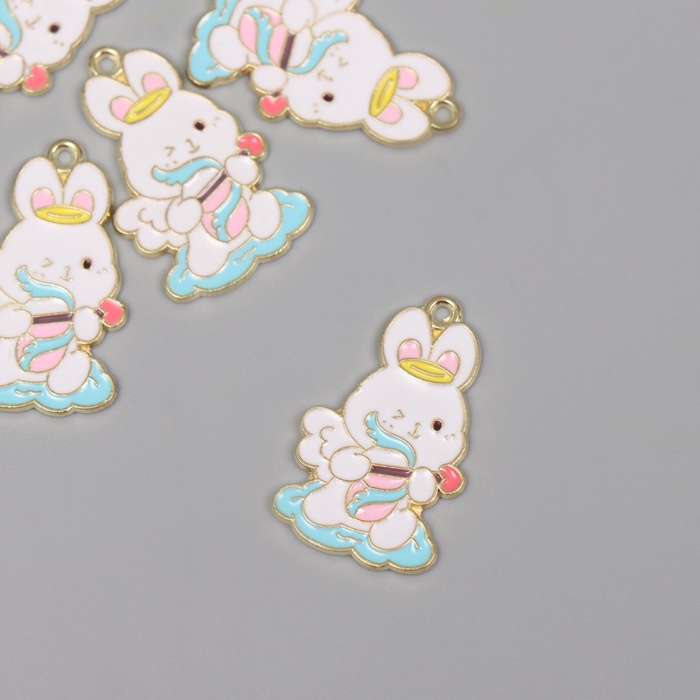 Декор для творчества металл, эмаль «Зайчик-купидон», 2.7×1.7 см