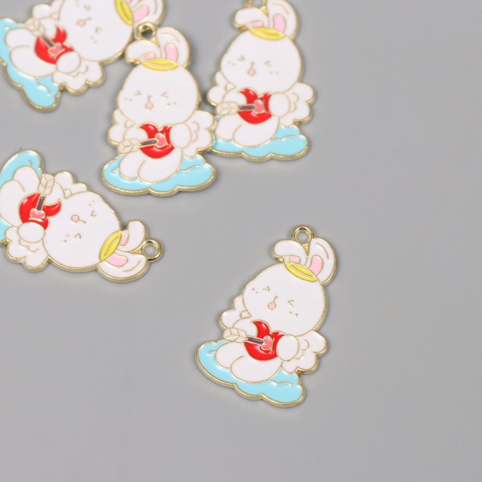 Декор для творчества металл, эмаль «Зайчик со стрелой в сердце», 2.8×1.8 см