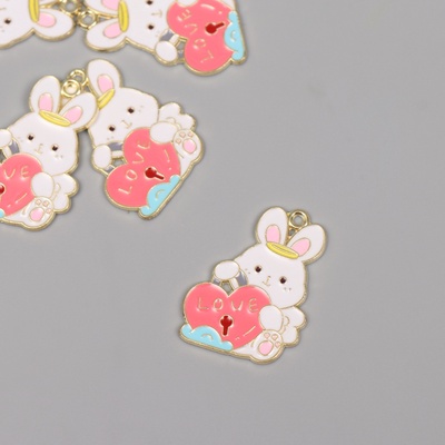 Декор для творчества металл, эмаль «Зайчик с сердцем-замком», 2.8×2.2 см