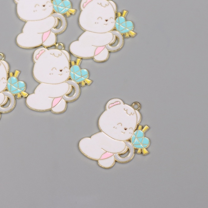 Декор для творчества металл, эмаль «Мишка с сердечком», 2.8×2.3 см - Фото 1