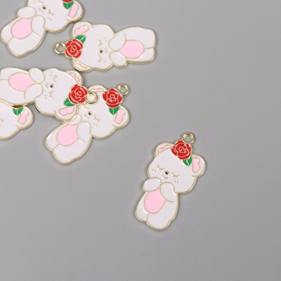 Декор для творчества металл, эмаль «Мишка с цветочком», 2.8×1.5 см