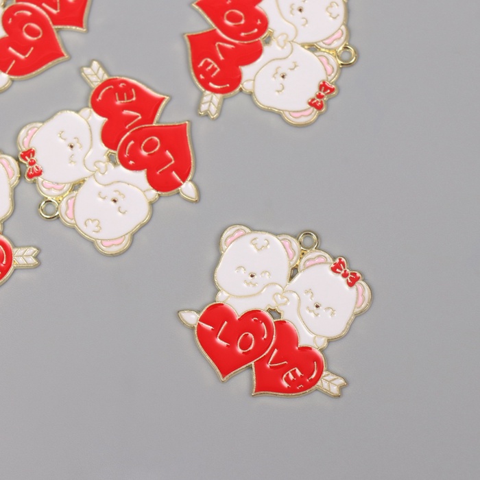 Декор для творчества металл, эмаль «Два влюблённых мишки», 2.8×2.8 см - Фото 1