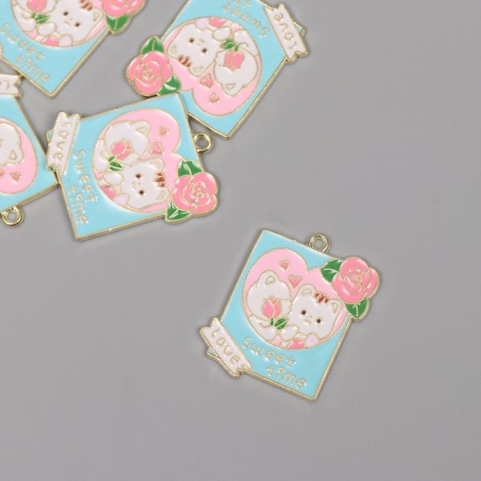 Декор для творчества металл, эмаль «Два влюблённых котика», 2.8×2.4 см