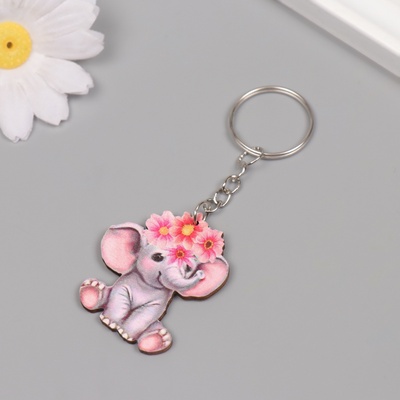 Брелок дерево "Слонёнок с цветным венком" 4,1х3,5х0,3 см