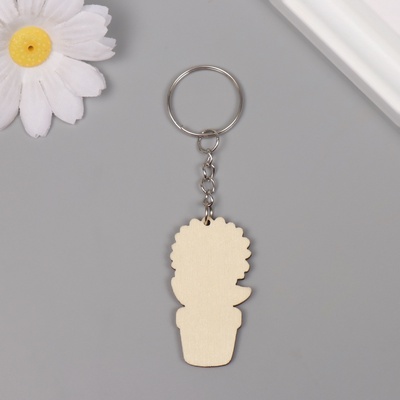 Брелок для ключей на кольце «Подсолнух в горшке», дерево, 4.6×2.5×0.3 см