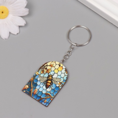Брелок дерево "Пчела и соты. Витраж" 4,4х3х0,3 см