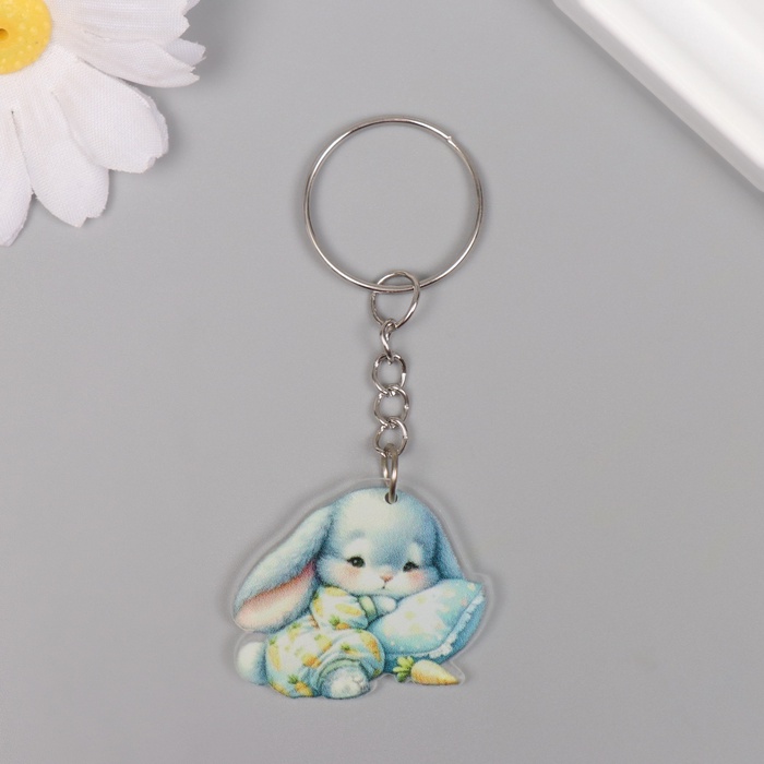 Брелок для ключей на кольце «Малыш зайка в пижамке засыпает», акрил, 2.9×3.4×0.3 см