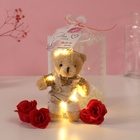 Набор подарочный «Мишка в комбинезоне», мыльные красные розы 5 шт., роса, 7×7×12 см - Фото 1