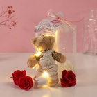 Набор подарочный «Мишка в комбинезоне», мыльные красные розы 5 шт., роса, 7×7×12 см - Фото 3