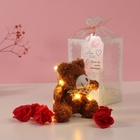 Набор подарочный «Мишка корица с бантом», мыльные красные розы 5 шт., роса, 7×7×12 см - Фото 2