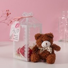 Набор подарочный «Мишка корица с бантом», мыльные красные розы 5 шт., роса, 7×7×12 см - Фото 6