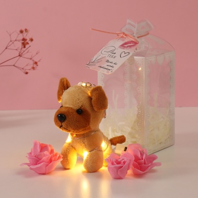 Набор подарочный «Пёсик беж», мыльные розовые розы 5 шт., роса, 7×7×12 см