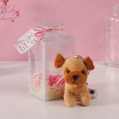 Набор подарочный «Пёсик беж», мыльные розовые розы 5 шт., роса, 7×7×12 см