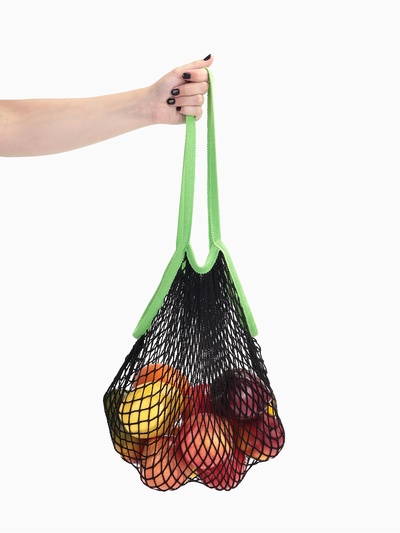 Сумка-авоська плетёная, клетка 1.5 см, чёрная/зелёная