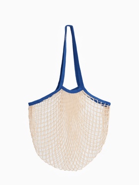 Сумка-авоська плетёная, клетка 1.5 см, бежевая/синяя