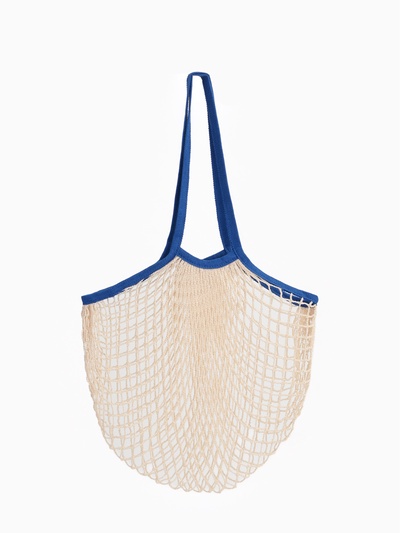 Сумка-авоська плетёная, клетка 1.5 см, бежевая/синяя