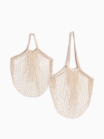 Набор 2 шт.: сумка-авоська плетёная, клетка 1.5 см, бежевая