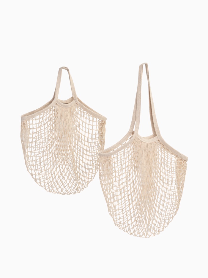 Набор 2 шт.: сумка-авоська плетёная, клетка 1.5 см, бежевая - Фото 1