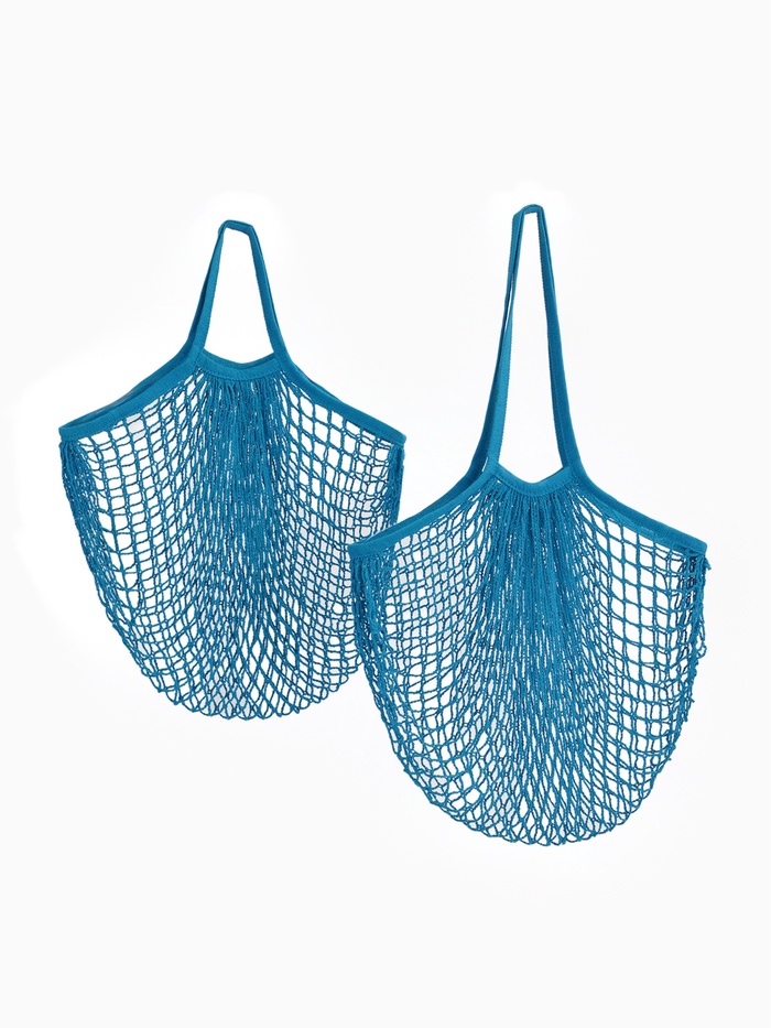 Набор 2 шт.: сумка-авоська плетёная, клетка 1.5 см, синяя - Фото 1