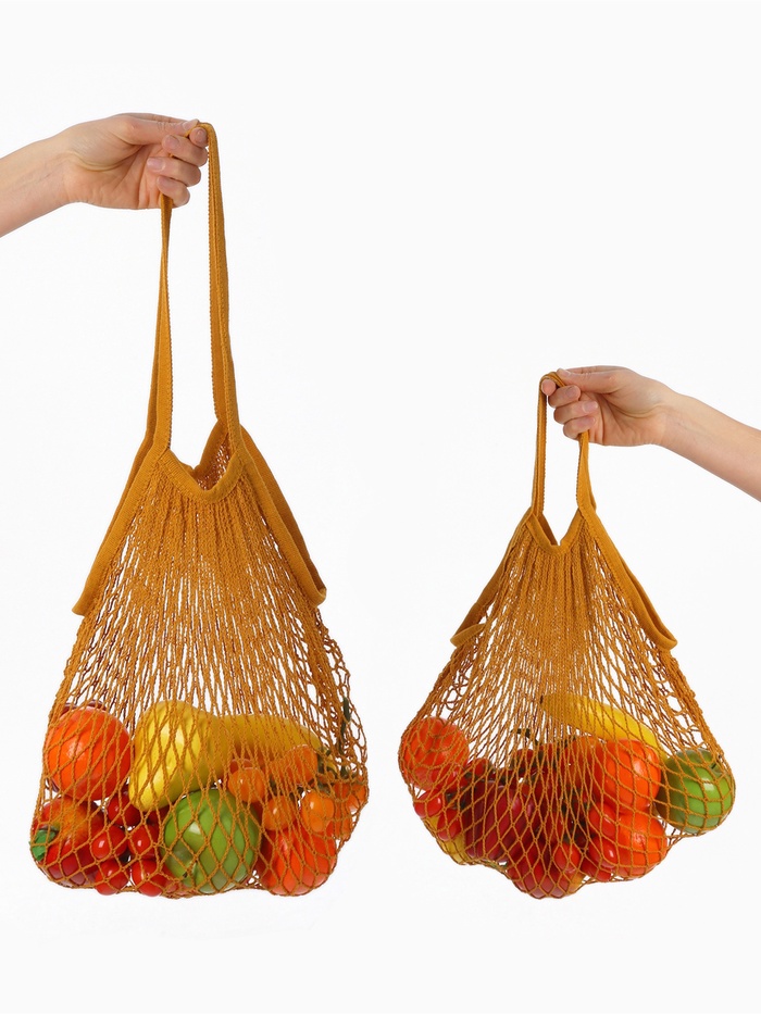 Набор 2 шт.: сумка-авоська плетёная, клетка 1.5 см, рыжая - Фото 1