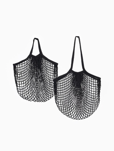 Набор 2 шт.: сумка-авоська плетёная, клетка 1.5 см, чёрная