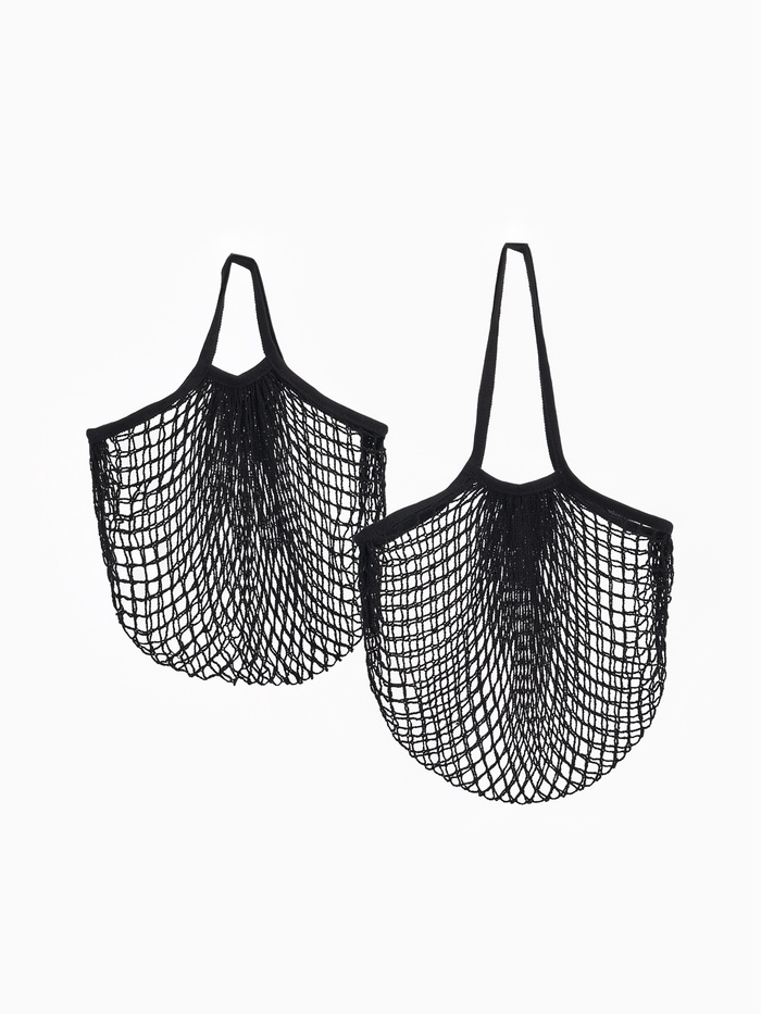 Набор 2 шт.: сумка-авоська плетёная, клетка 1.5 см, чёрная - Фото 1