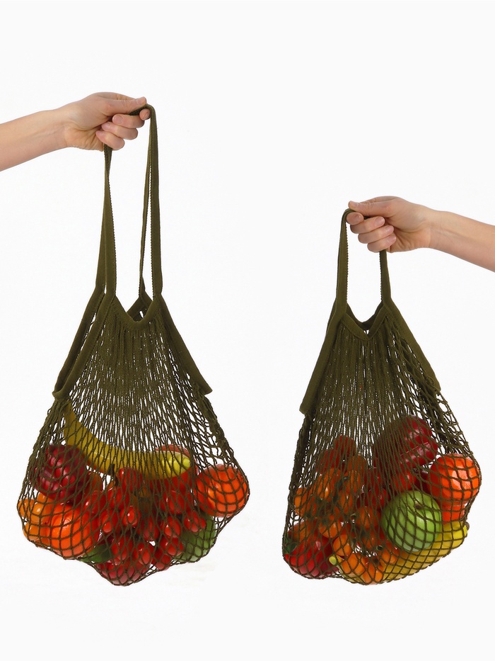 Набор 2 шт. сумка-авоська плетёная, клетка 1.5 см, тёмно-зелёная - Фото 1