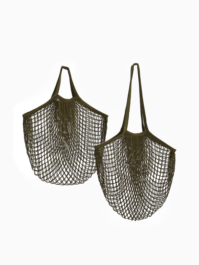 Набор 2 шт. сумка-авоська плетёная, клетка 1.5 см, тёмно-зелёная - Фото 1