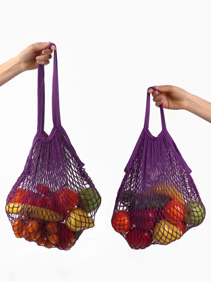 Набор 2 шт.: сумка-авоська плетёная, клетка 1.5 см, фиолетовая - Фото 1