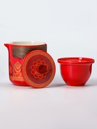 Набор для чайной церемонии ДЖЕКИЧАЙ «Сембоку», 5 предметов, на 3 персоны, чашка 50 мл, чайник 285 мл, керамика, красный - Фото 2