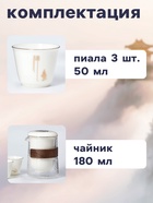 Набор для чайной церемонии ДЖЕКИЧАЙ «Исуми», 5 предметов, на 3 персоны, чашка 50 мл, чайник 180 мл, керамика, белый - Фото 2