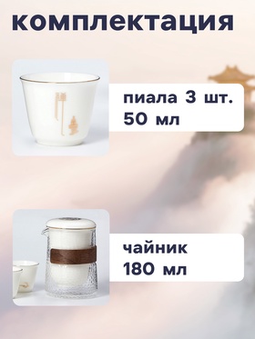 Набор для чайной церемонии ДЖЕКИЧАЙ «Исуми», 5 предметов, на 3 персоны, чашка 50 мл, чайник 180 мл, керамика, белый