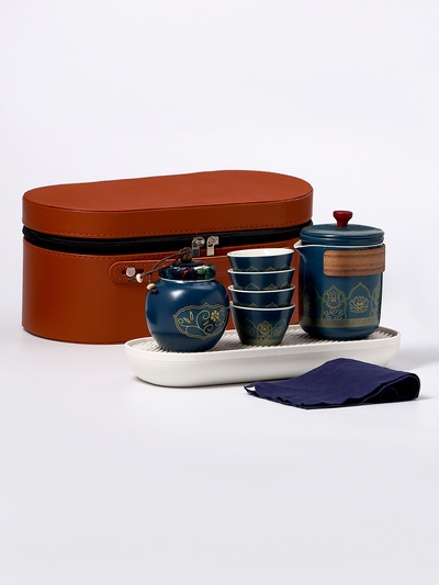 Набор для чайной церемонии ДЖЕКИЧАЙ «Сайдзё», 8 предметов, на 4 персоны, чашка 45 мл, чайник 285 мл, керамика, синий