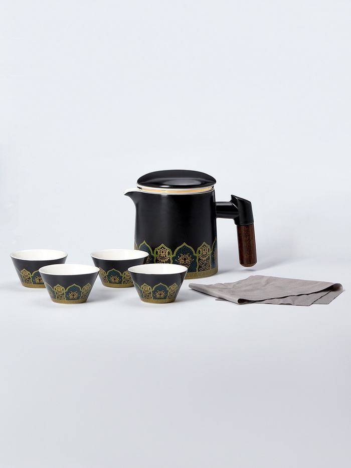 Набор для чайной церемонии ДЖЕКИЧАЙ «Цуруга», 6 предметов, на 4 персоны, чашка 35 мл, чайник 350 мл, керамика, чёрный - Фото 1