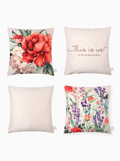 Наволочки декоративные набор 4 шт. «Этель», 40×40 см, велюр, бежевые/оранжевые