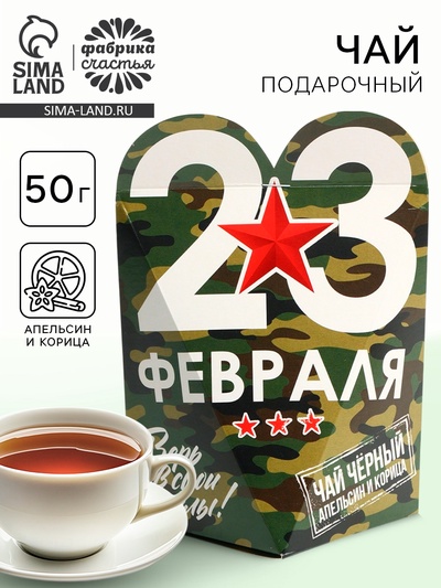 Чай подарочный «23 февраля», вкус: апельсин и корица, 50 г