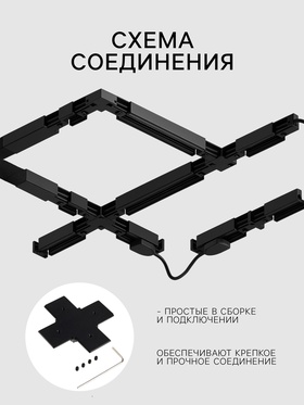 Коннектор крестообразный для шинопровода, серия Flat, чёрный