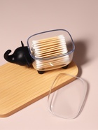 Органайзер для ватных палочек и дисков «Слоник», с крышкой, 15.4×7.5×8.5 см, прозрачный, чёрный - Фото 4