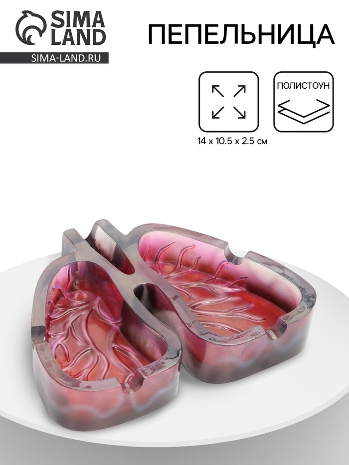 Пепельница для дома «Лёгкие», для сигарет и стиков, 14×10.5×2.5 см - Фото 1