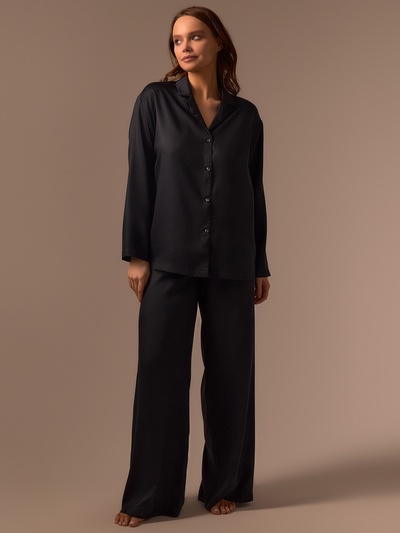 Пижама женская (рубашка, брюки) SL HOME Tensel Home, размер 52-54, чёрная