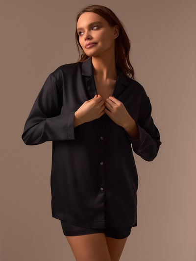 Пижама женская (рубашка, шорты) SL HOME Tensel Home, размер 42 (S), чёрная