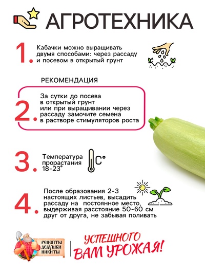 Семена Кабачок «Белоплодные», 1 г, раннеспелый, «Рецепты дедушки Никиты»