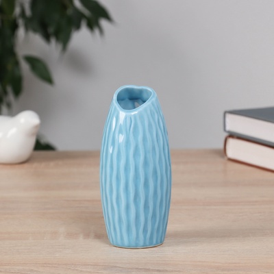 Ваза «Теган», бочка скос, 12.5×5 см, керамика, голубая