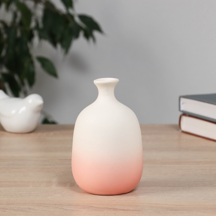 Ваза для цветов «Хайди», бутыль, 12×7 см, керамика, белая, розовая