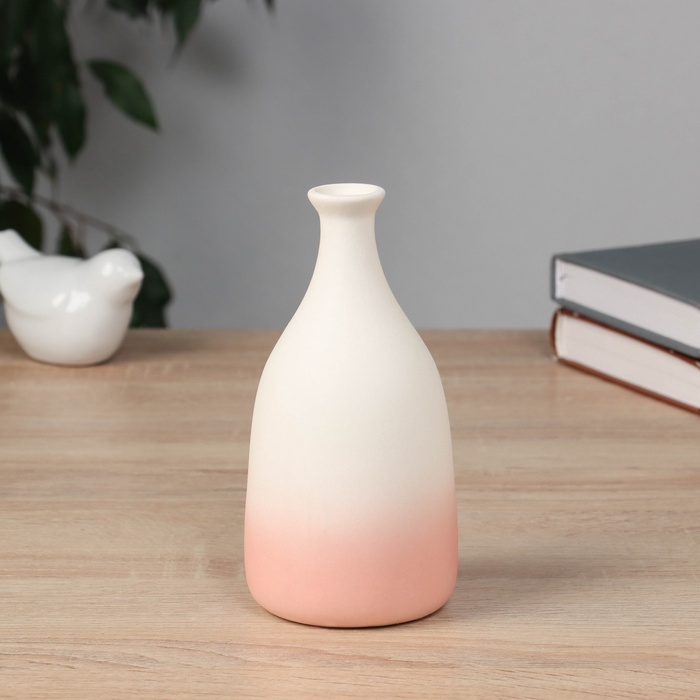 Ваза для цветов «Хайди», бутыль, 15.5×7.5 см, керамика, белая, розовая