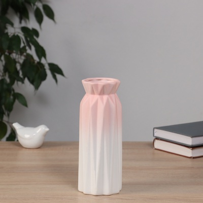 Ваза «Хайди», грани галант, 21×8 см, керамика, белая, розовая